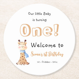 Unser Baby macht einen Niedlichen Giraffe 1. Gebur Runder Pappuntersetzer