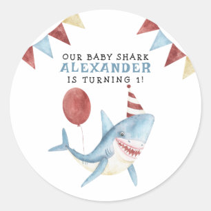 Unser Babyhai zum 1. Geburtstag unter dem Meer Runder Aufkleber