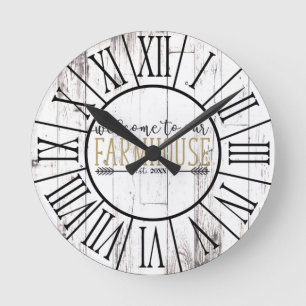 UNSER BAUERNHOF Est. Vintage Weiße Holz Landhaus Runde Wanduhr