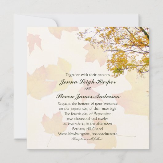 Unser Baum auf dem Herbstplatz lädt zur Hochzeit e Einladung (Vorderseite)