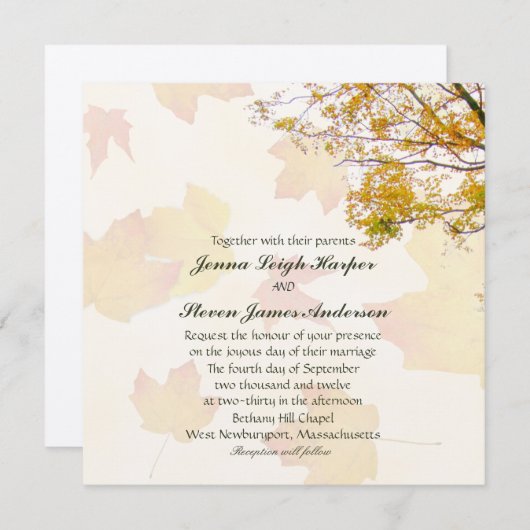 Unser Baum auf dem Herbstplatz lädt zur Hochzeit e Einladung (Vorne/Hinten)