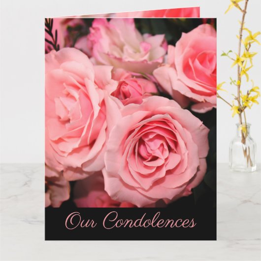 Unser Beileid rosa Rosen gemildert Karte (Gelbe Blume)