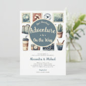 Unser Bestes Abenteuer Retro Coed Baby Boy Dusche Einladung (Stehend Vorderseite)