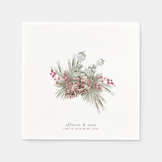 Unser bestes Leben leben Custom Pine Cone & Pine Serviette (Vorderseite)