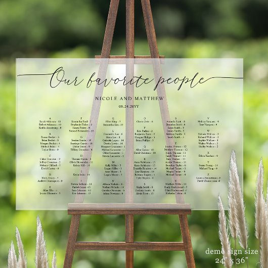 Unser bevorzugter Sitzplan Mattiert Acrylschild