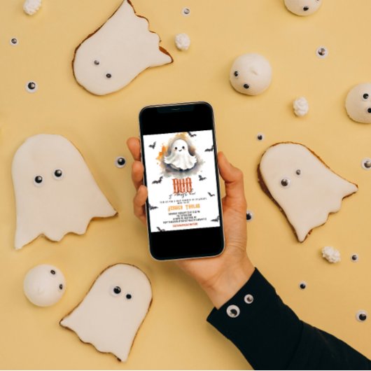 Unser Boo fast aufgrund Ghost Halloween Baby Dusch Einladung