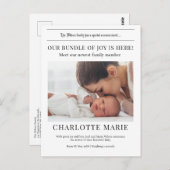 Unser "Bundle of Joy" ist hier, die Geburtsankündi Postkarte (Vorne/Hinten)