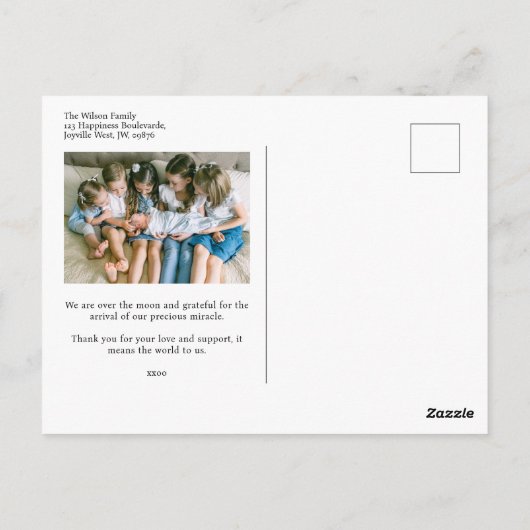 Unser "Bundle of Joy" ist hier, die Geburtsankündi Postkarte (Rückseite)