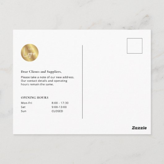 Unser Büro hat das Schwarz-Gold-Logo um eine neue Postkarte (Rückseite)