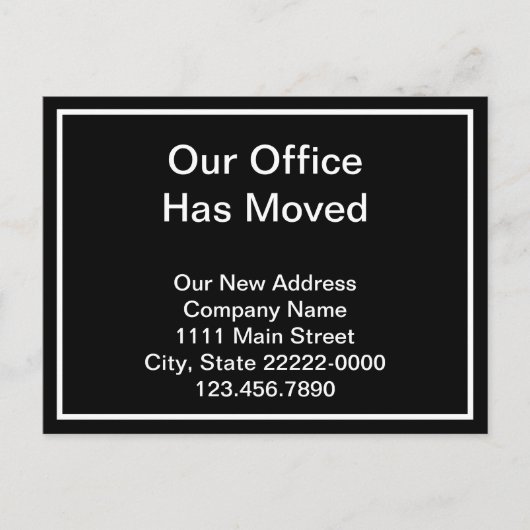 Unser Büro hat die Schwarz-Weiß-Ankündigung versch Ankündigungspostkarte (Vorderseite)