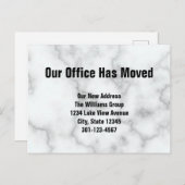 Unser Büro hat Imitate Marmorverkündung verschoben Ankündigungspostkarte (Vorne/Hinten)