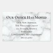 Unser Büro hat Imitate Marmorverkündung verschoben Rechteckiger Aufkleber (Vorderseite)