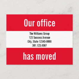 Unser Büro hat sich in hellen Rot- und Weißbewegun Ankündigungspostkarte