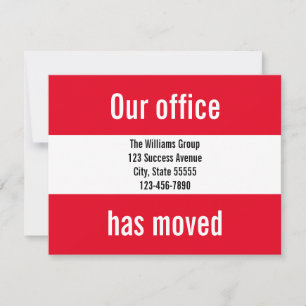 Unser Büro ist umgezogen Bright Red & White Umzug Ankündigung