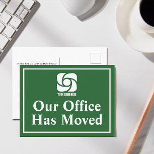 Unser Büro ist umgezogen Grüne Unternehmenslogo Postkarte