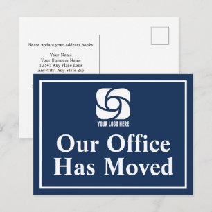 Unser Büro ist umgezogen Navy Blue Business-Logo Postkarte