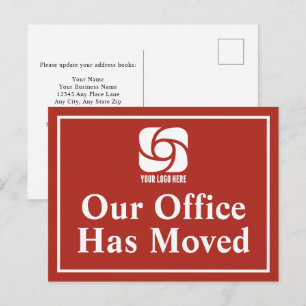 Unser Büro ist umgezogen Rotes Geschäft-Logo Postkarte
