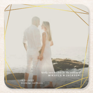 Unser Date Geometric Gold Prism Foto Frame gerette Rechteckiger Pappuntersetzer