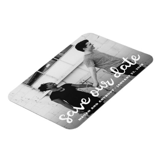 Unser Date Modern Handwriting Script Foto gerettet Magnet (Linke Seite)