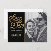 Unser Date Modern Script Wedding Foto gerettet Postkarte (Vorne/Hinten)