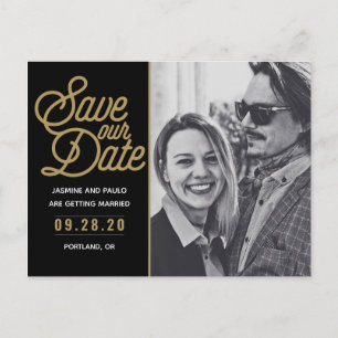 Unser Date Modern Script Wedding Foto gerettet Postkarte