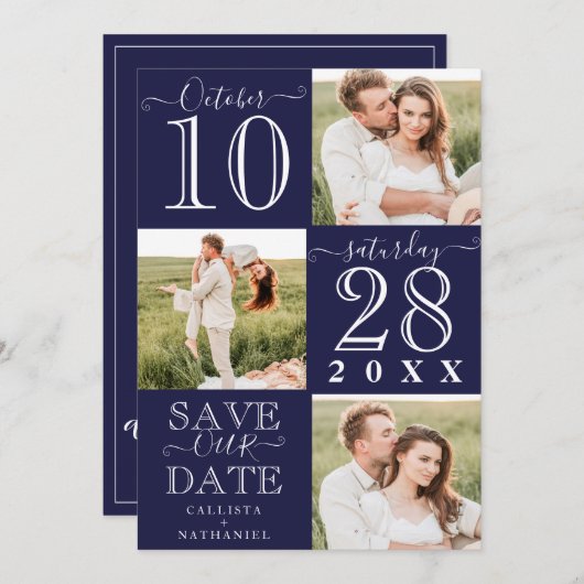 Unser Date Modern Typografy Monogram Foto gerettet Save The Date (Vorne/Hinten)