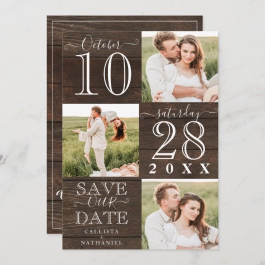 Unser Date Rustic Wood Monogram Foto gerettet Save The Date (Vorne/Hinten)