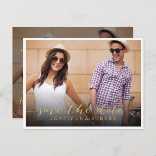 UNSER DATUM gerettet | SAVE THE DATE GOLDEN-ANKÜND Ankündigungspostkarte (Vorne/Hinten)