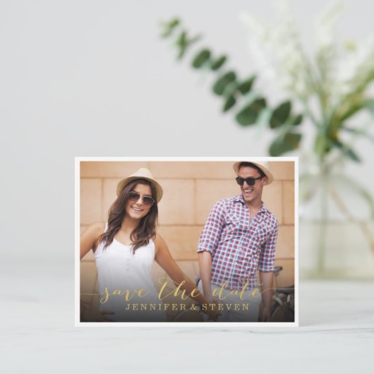 UNSER DATUM gerettet | SAVE THE DATE GOLDEN-ANKÜND Ankündigungspostkarte (Stehend Vorderseite)