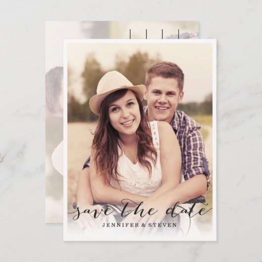 UNSER DATUM gerettet | SAVE THE DATE SCRIPT-ANKÜND Ankündigungspostkarte (Vorne/Hinten)