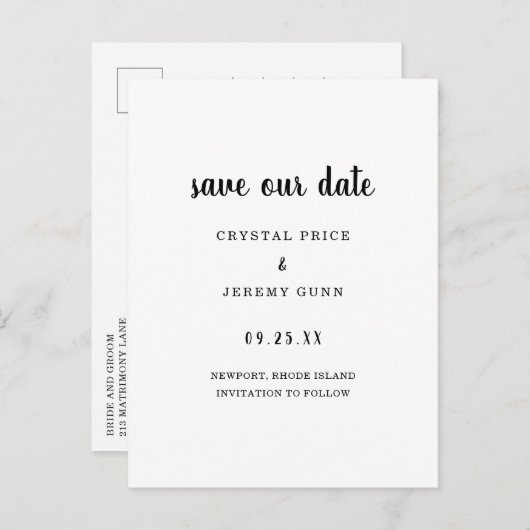 Unser Datum Minimalistisch Schwarz-weiß Save the D Ankündigungspostkarte (Vorne/Hinten)