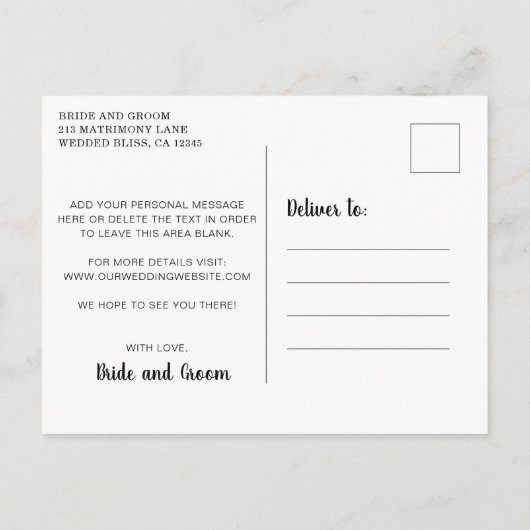 Unser Datum Minimalistisch Schwarz-weiß Save the D Ankündigungspostkarte (Rückseite)