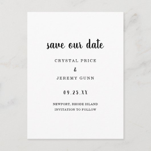 Unser Datum Minimalistisch Schwarz-weiß Save the D Ankündigungspostkarte (Vorderseite)