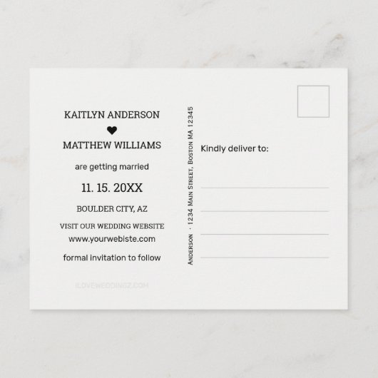 Unser Datum verblasst Foto Minimalistisch Typograf Ankündigungspostkarte (Rückseite)