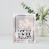 Unser Datum verblasst Foto Minimalistisch Typograf Ankündigungspostkarte (Stehend Vorderseite)