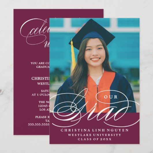 UNSER ELEGANTES SKRIPT GRAD | EINLADUNG VON ABSCHL (Vorne/Hinten)