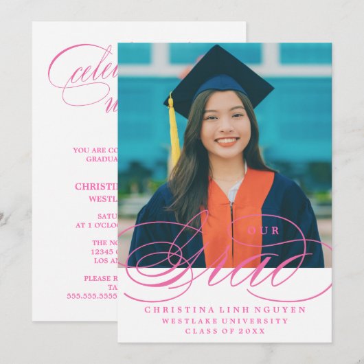 UNSER ELEGANTES SKRIPT GRAD | EINLADUNG VON ABSCHL (Vorne/Hinten)