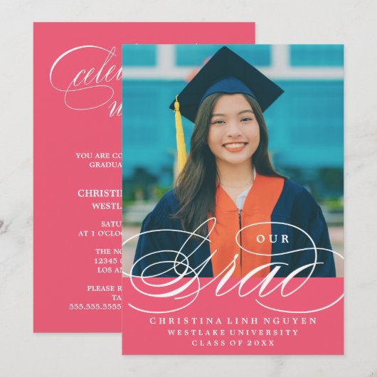 UNSER ELEGANTES SKRIPT GRAD | EINLADUNG VON ABSCHL (Vorne/Hinten)