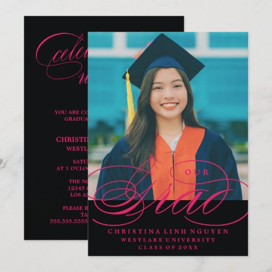 UNSER ELEGANTES SKRIPT GRAD | EINLADUNG VON ABSCHL (Vorne/Hinten)