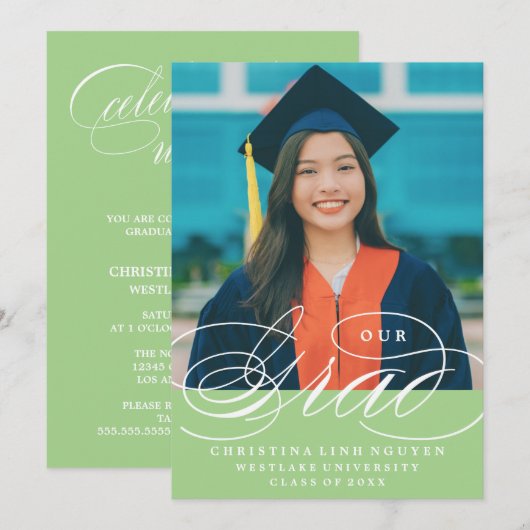 UNSER ELEGANTES SKRIPT GRAD | EINLADUNG VON ABSCHL (Vorne/Hinten)