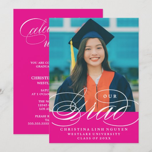 UNSER ELEGANTES SKRIPT GRAD | EINLADUNG VON ABSCHL (Vorne/Hinten)