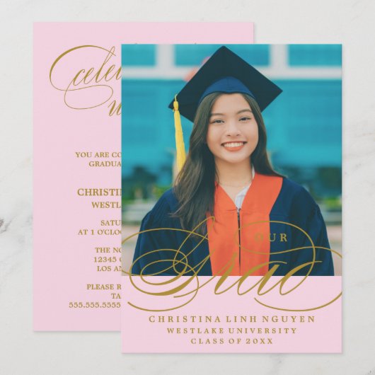 UNSER ELEGANTES SKRIPT GRAD | EINLADUNG VON ABSCHL (Vorne/Hinten)