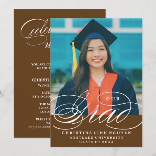 UNSER ELEGANTES SKRIPT GRAD | EINLADUNG VON ABSCHL (Vorne/Hinten)