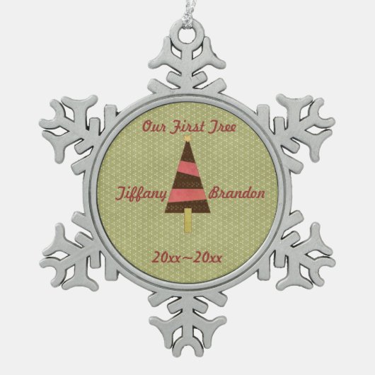 Unser erster Baum für Weihnachtsschmuck Schneeflocken Zinn-Ornament (Vorderseite)
