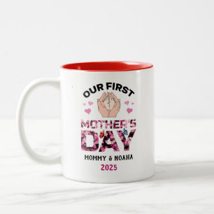 Unser erster Muttertags-Becher, personalisierter N Zweifarbige Tasse