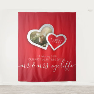 Unser erster Valentinstag als Herr & Frau Herz Fot Wandteppich