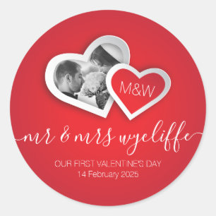 Unser erster Valentinstag als Mr. & Mrs. Heart Fot Runder Aufkleber