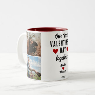 Unser erster Valentinstag gemeinsam Herz 2 Fotos Zweifarbige Tasse