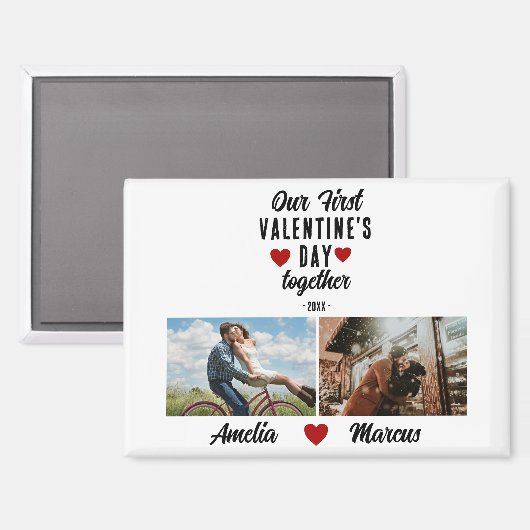 Unser erster Valentinstag zusammen 2 Fotos Magnet (Vorderseite/Rückseite)