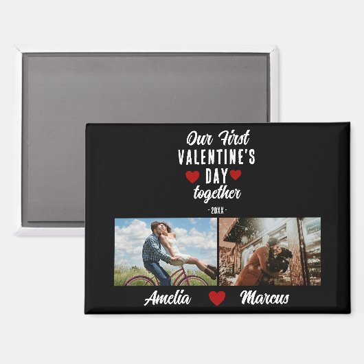 Unser erster Valentinstag zusammen 2 Fotos Magnet (Vorderseite/Rückseite)